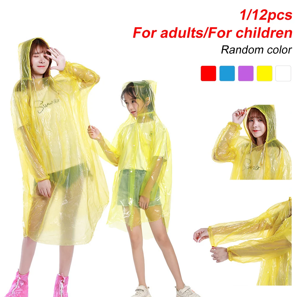 

Disposable Clear Rain Ponchos Portable Emergency Rain Coat With Hood For Adults Children Casual Outdoor Travel Camping Raincoat