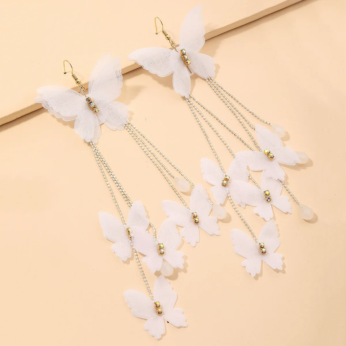 

European and American Women Bohemian Lace Butterfly Ear Hook Pendant Super Fairy Exaggerated Earrings