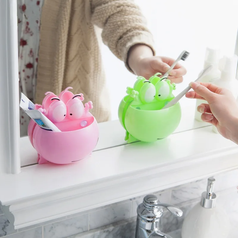 

Frogs Cute Cartoon Home Bathroom Toothbrush Holder Wall Mount Suction Cup Toothpaste Storage Rack Toothbrush Rack Children