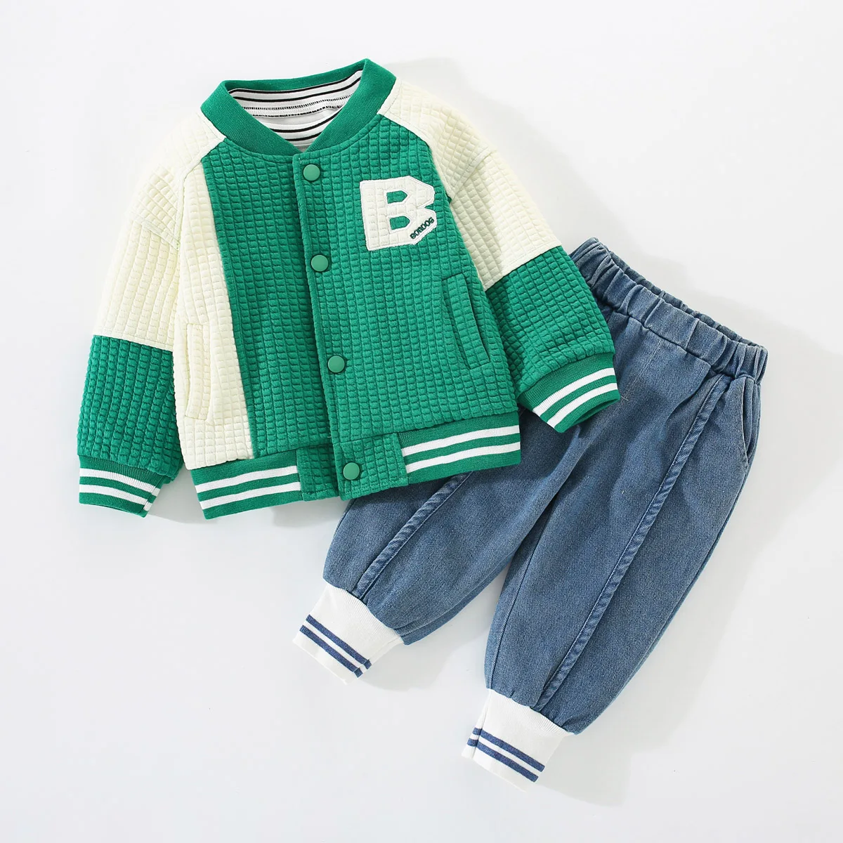 

hibobi Toddler Letter Printed T-shirt & Color Block Long-sleeve Jacket Pants Autumn Leisure Suit Boy Sportswear