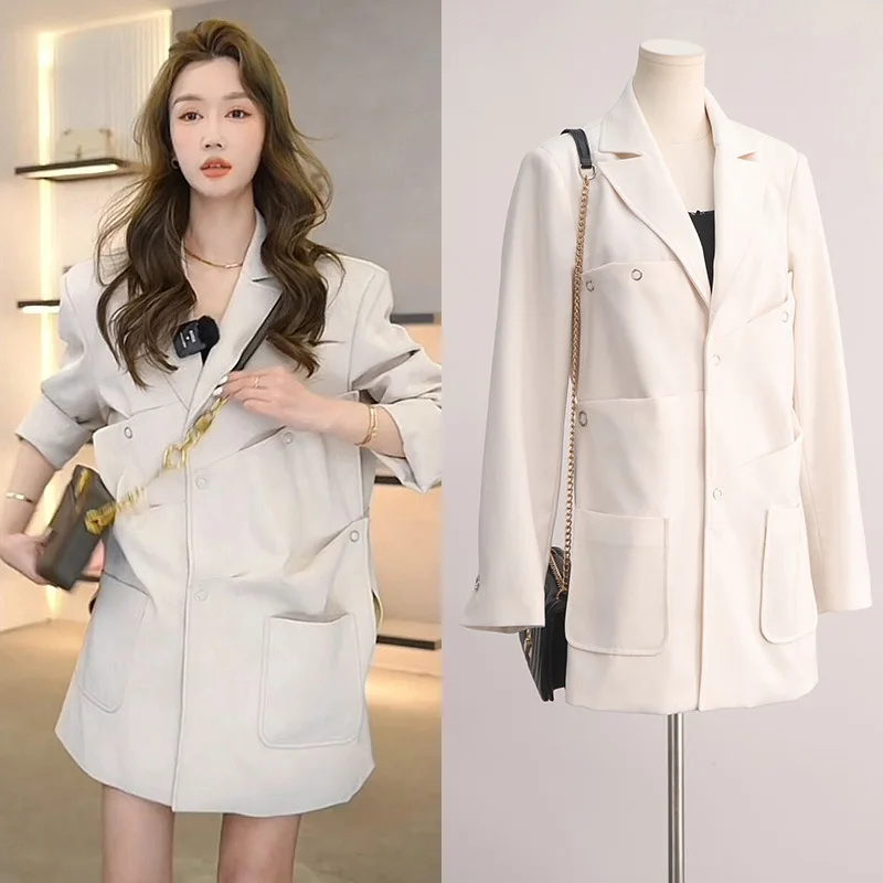 

[In Stock] ManMan the same fashion senior sense age reduction chic loose lazy wind long women's suit jacket