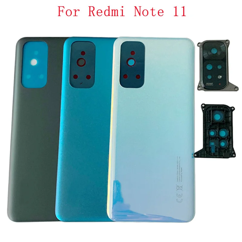 

Крышка батарейного отсека, задняя крышка корпуса для Xiaomi Redmi Note 11, задняя крышка с рамкой для камеры, запасные части для объектива