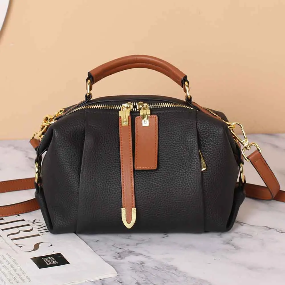 

Motingsome Luxury Cowhide Boston Bag for Women Daily Bags Shoulder Handbag Crossbody Ladies Purse Simple Tote 2022 Winter New