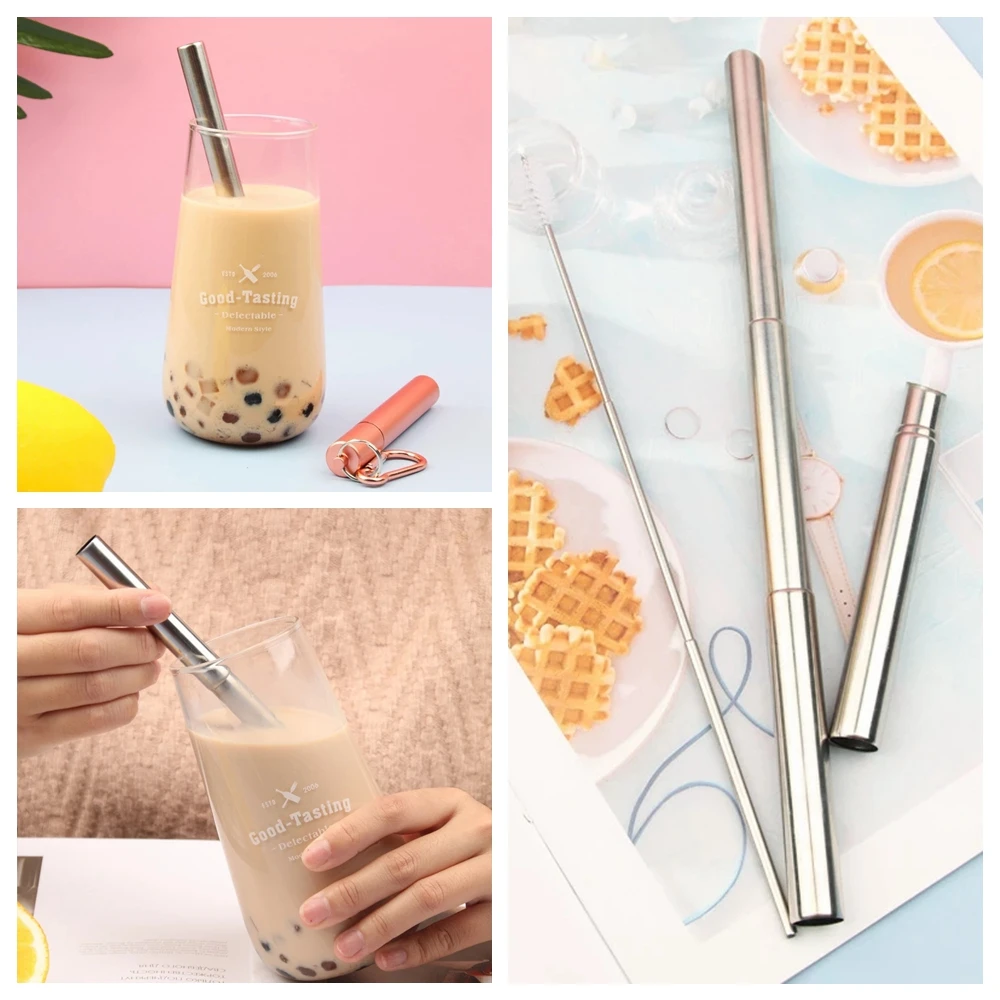 Многоразовая телескопическая соломинка красочная фотобумага с чистящей щеткой