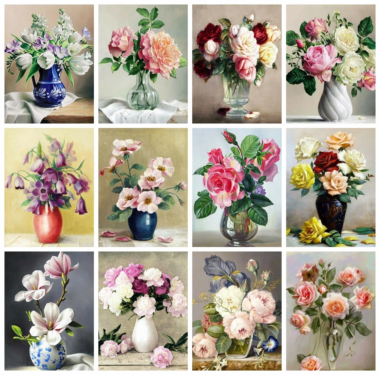 

AZQSD DIY Drawing By Numbers Rose Peony HandPainted On Canvas Frameless Painting By Numbers Flower Vase Wall Decorunique Gift