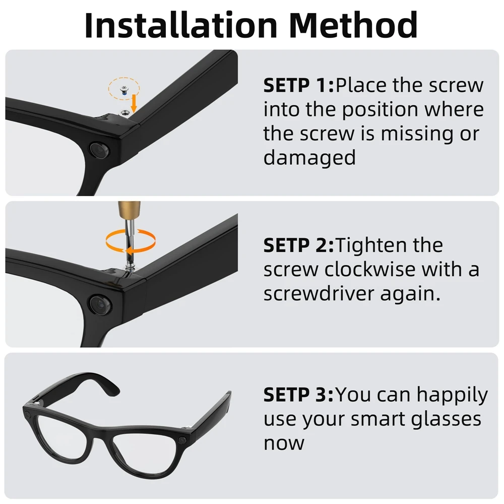 Набор отверток и винтов для умных очков Ray-Ban Meta WayfarerSkylerHeadliner Gen 2 и Oakley Meta HSTN, сменные аксессуары (art.: 3920daab140ae) - 3920daab140ae