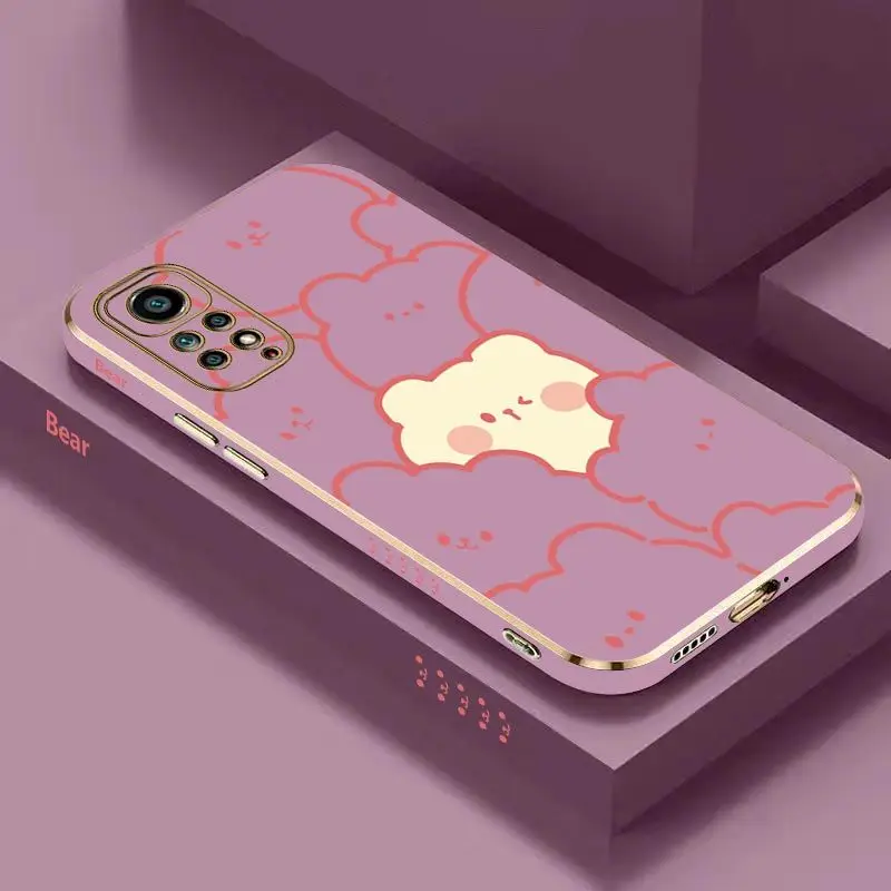 Stacking Bear Luxury Plating Phone Case For Xiaomi Redmi Note 11 Pro Plus 12Pro Plus 11 11S 10 Pro 12 9S 8 Pro Cover