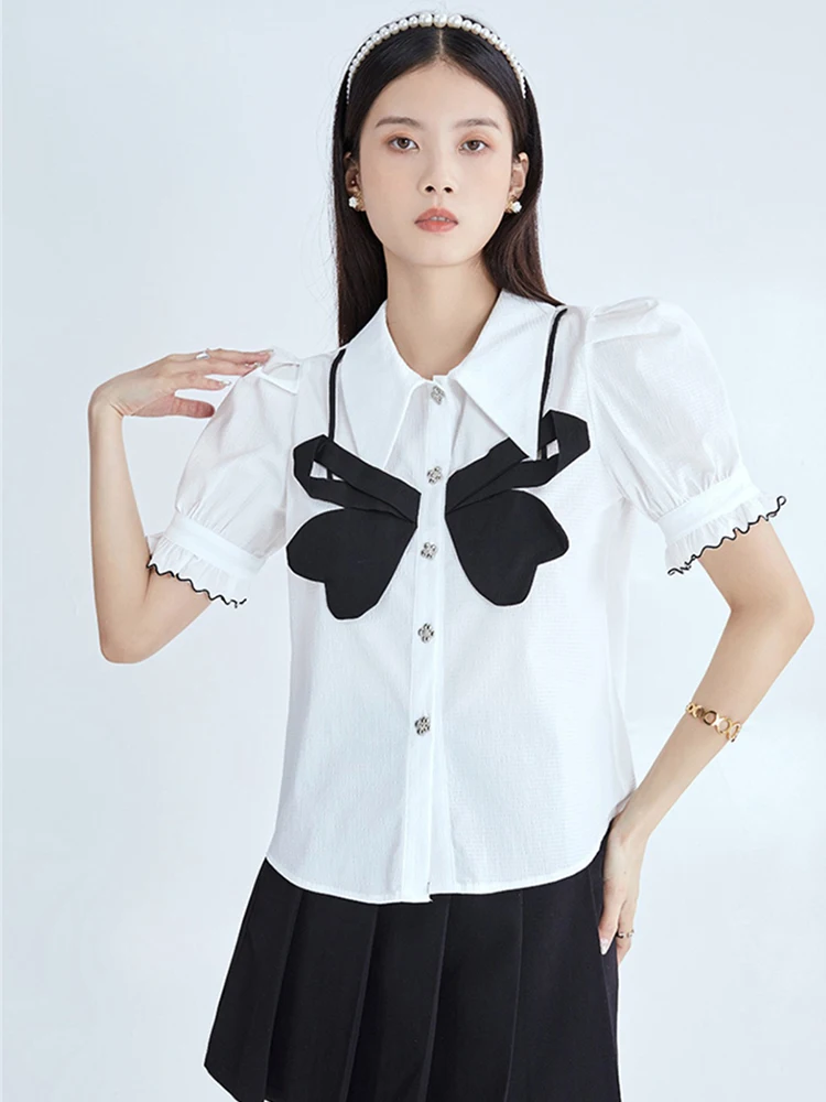 Новинка лета 2022 блузка для девочек милая Корейская рубашка-поло с пышными