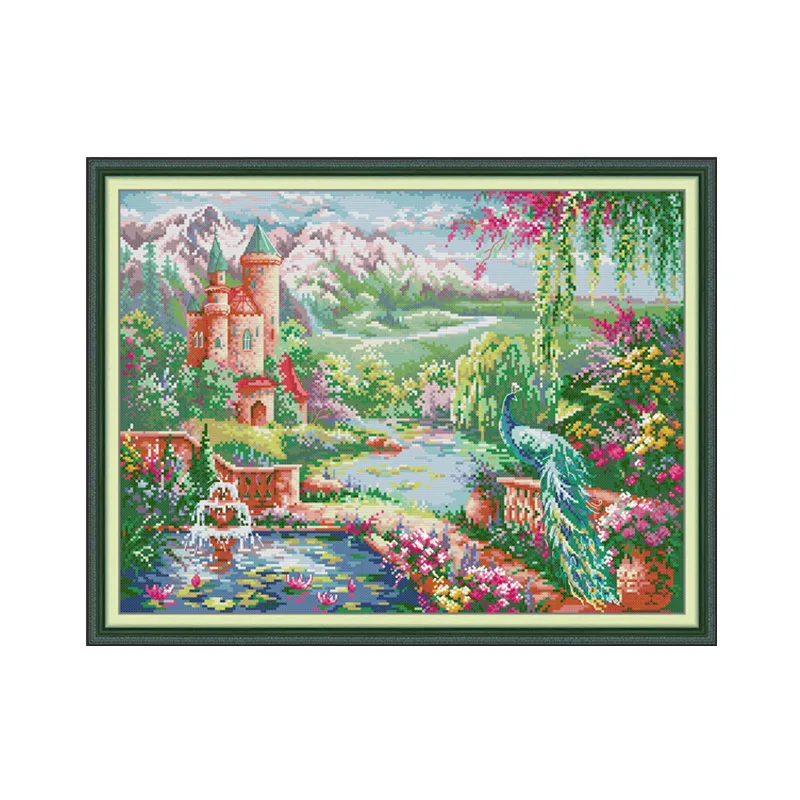 

Peacock castle cross stitch kit 14ct 11ct count print canvas sew cross-stitching embroidery DIY handmade needlework