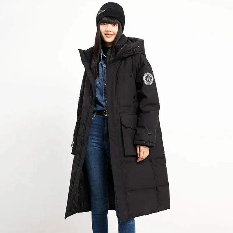 High-End Fashion Parkas Winter 2022 Lengthened Over-The-Knee Hooded Jacket Thickened Loose Warm White Duck Down Coat Female