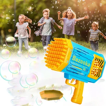 Galtin Bubble Gun 69 Holes Automatic Rainbow Rocket Boom for Kid Light Up Music Bubble Machine Party Supplies for Birthday Gift