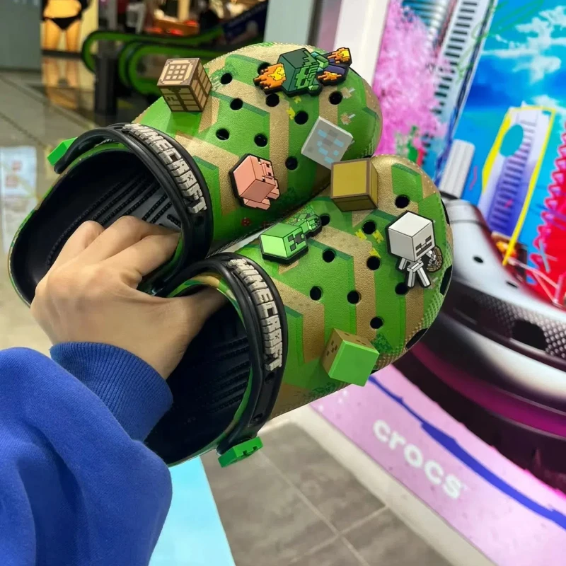 Оригинальные детские сандалии Crocs x Minecraft Kawaii милые для девочек и мальчиков