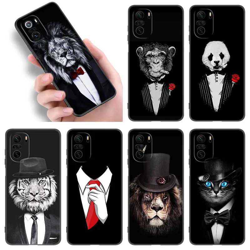 Man Suit Shirt Tie Phone Case For Xiaomi POCO F2 F3 M2 M3 M4 X3 X4 Pro NFC F4 GT 5G F1 X2 C3 C31 C40 M5S Soft TPU Black Cover
