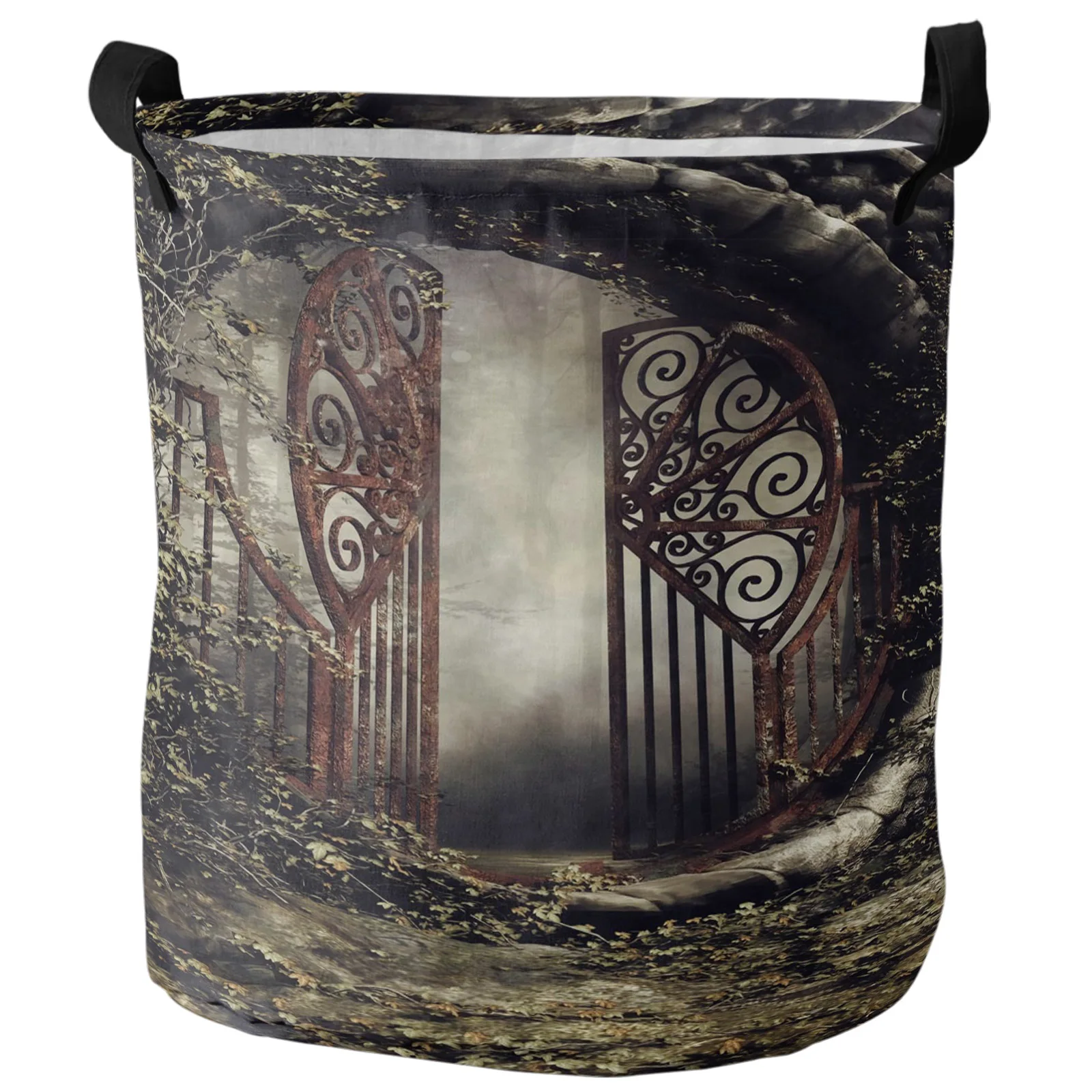 

Круглая ужасная корзина для белья из ротанга с железными воротами, складные корзины из ткани Оксфорд для хранения грязного белья, органайзе...