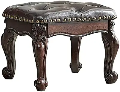 

Footstool Brown Leather Ottoman,Vintage Carved Upholstered Footrest, Rubber Wooden Foot Rest Stool Sofa Stool (Black-Brown)