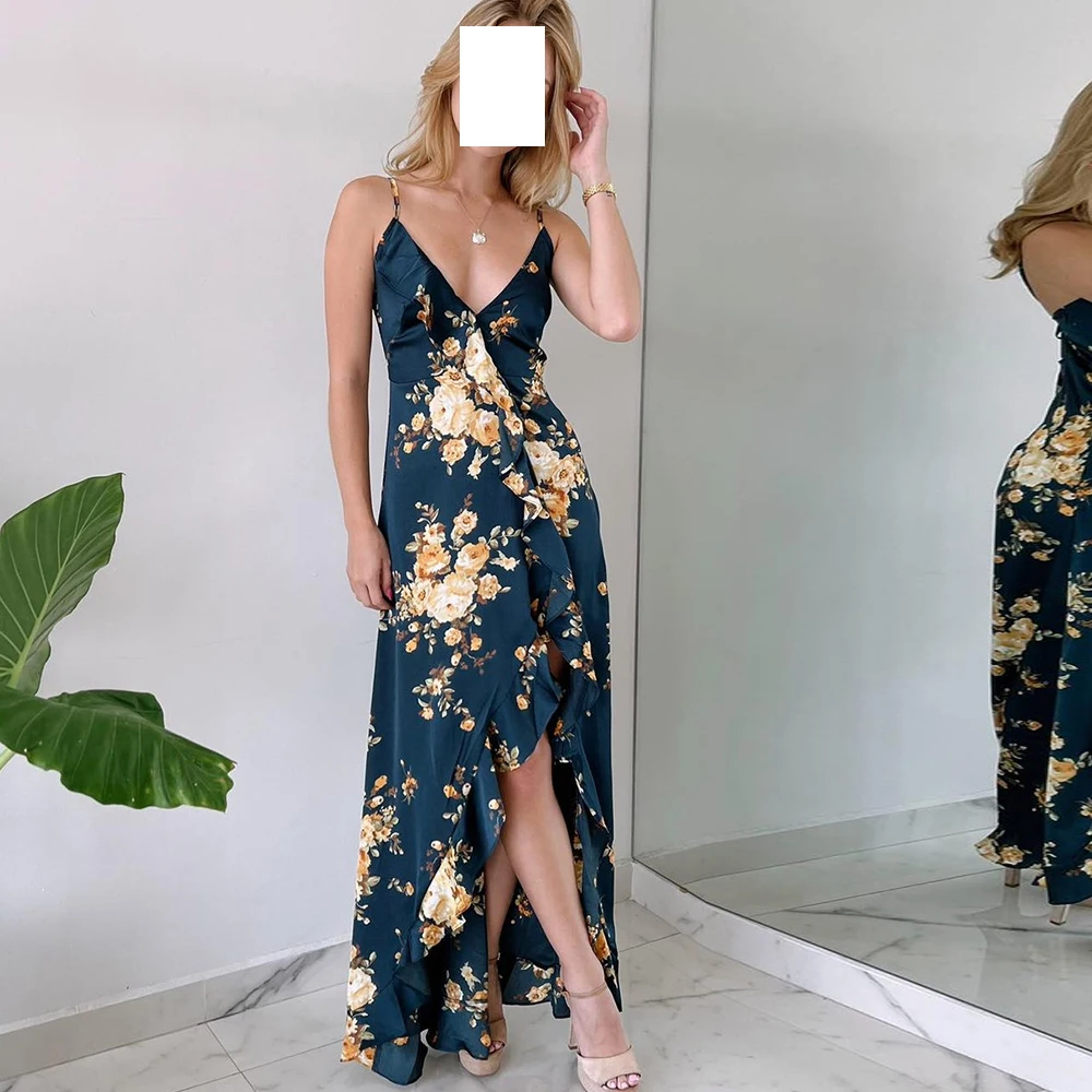 Элегантное прямое вечернее платье до пола на бретельках с V-образным вырезом