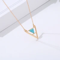 retro popular emerald necklace simple chain triangle pendant choker necklace for women high quality fashion jewelry gift