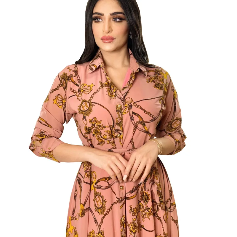 Elegant Printing Party Muslim Dress Abayas for Women Dubai 2023 Autumn Casual Arabic Gowns Middle East Robe Jalabia