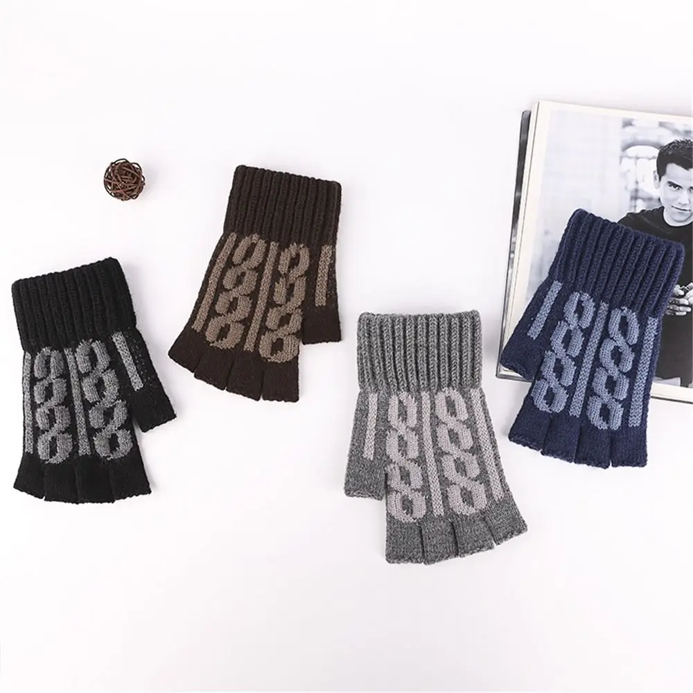 

Winter Warm Thick Driving Elastic Knitted Mittens Fingerless Gloves Half Finger Cycling Gloves