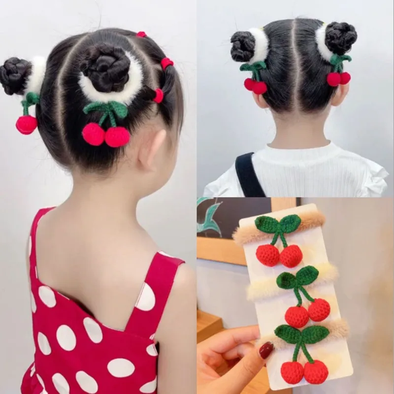 

2PCS New Cute Cherry Wool Knitted Accessories Diy Hand-made Accessories Girl Hair Accessories Accessories Wool Felt Pom Poms