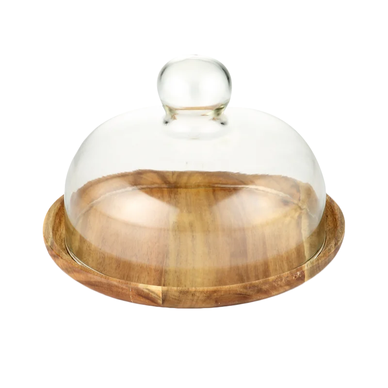 Бытовой поднос для торта из цельного дерева акации бессвинцовая стеклянная