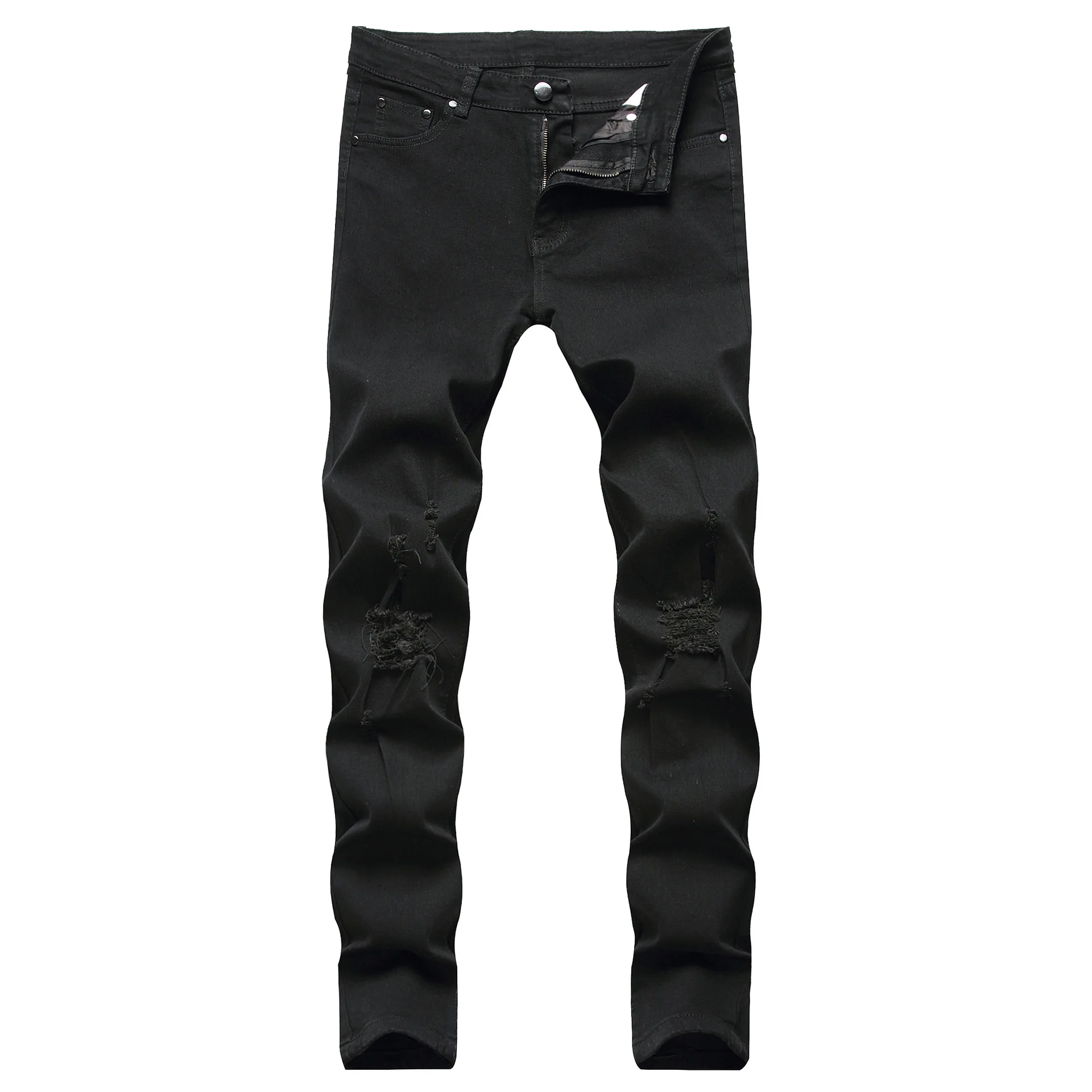 New High Elasticity Men's Ripped Slim Jeans Fashion Solid Mens Denim Pants
