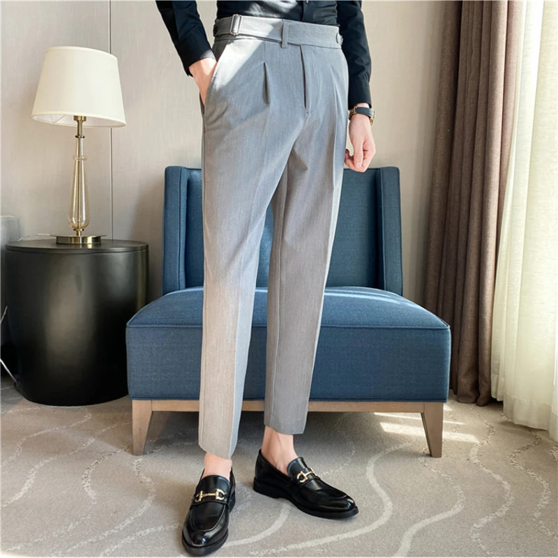 

2021 Autumn Winter Men's Business Dress Pants Casual Slim Fit Office Social Suit Pants Classic Streetwear Wedding Groom Trousers