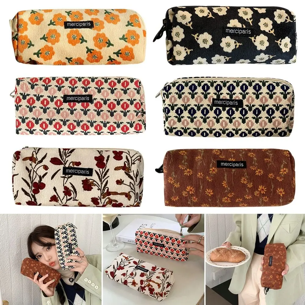 

Retro Large Capacity Flower Pattern Creative Cosmetic Bag Pencil Bag Stationery Pouch Pencil Case
