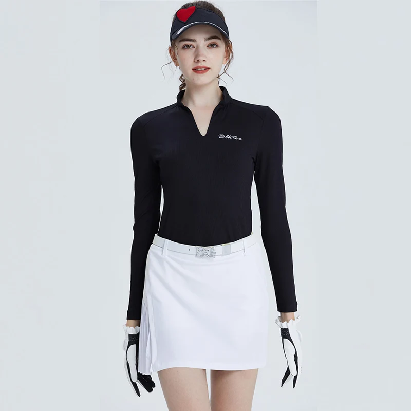 

BLKTEE Golf Women's Long Sleeve T-shirt V-neck Slim Golf Shirt Spring Summer Sports Jersey Short Skirt Ladies Golf Suit