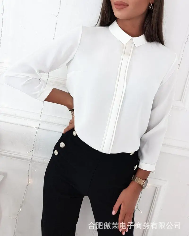 

White Lapel Long Sleeve Top Slim Commute Shirt Women Spring 2022 New Shirts