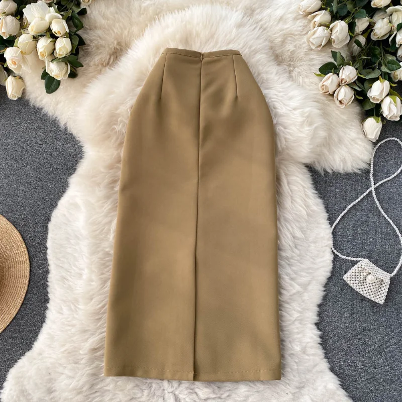 Женская офисная юбка с завышенной талией коричневая Повседневная