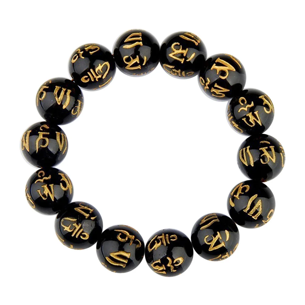 

Universal Men Women Obsidian Bracelet Black Wealth Buddhism Prayer Beads Bracelets Crossover rosary Man's