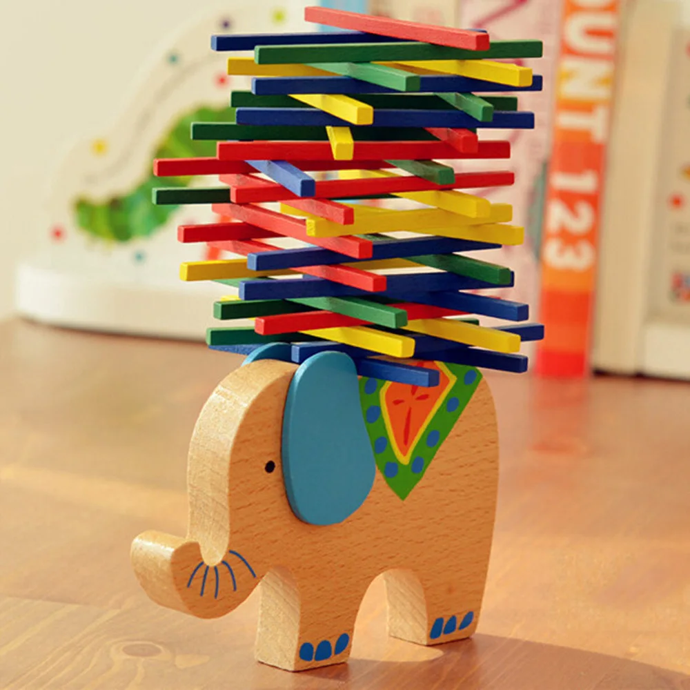 

Cute Elephant Image Colorful Balance Beam Color Stick Game Early Education Educational Wooden Toys
