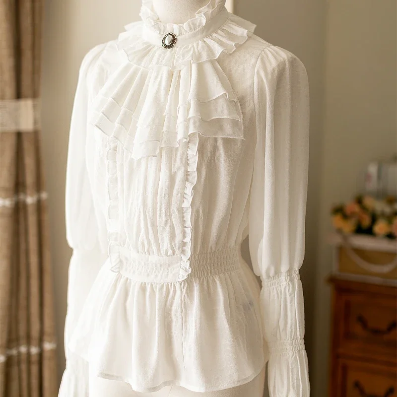 Рубашка женская в стиле преппи с длинными рукавами и завышенной талией