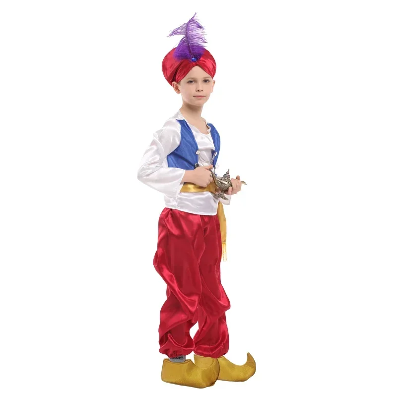 

Kids Children Halloween Party Aladdin Costumes Aladdin Lamp Genie Costume Adam Prince Fantasia Arab Clothing Child Boy Carnival