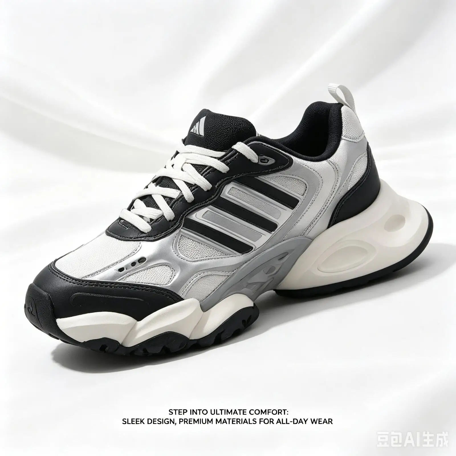 Фото Кроссовки для бега adidas Black White Three Stripes с дышащей сеткой, легкой амортизацией и тремя полосками GW8336 №3