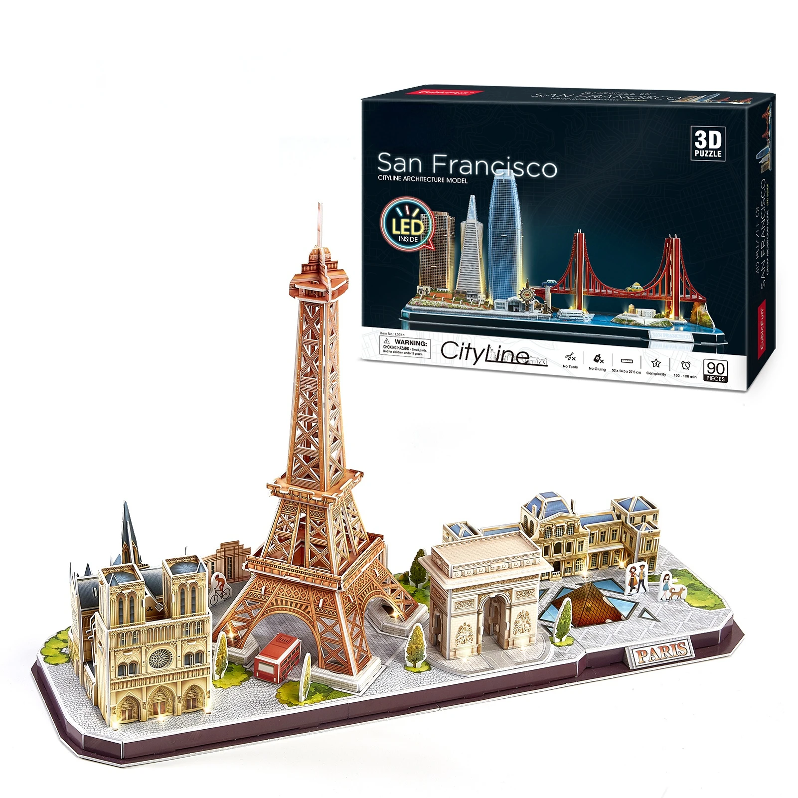

3D Puzzles LED France Paris Model Kits Eiffel Tower Notre Dame de Paris The Louvre Building for Adults Kids