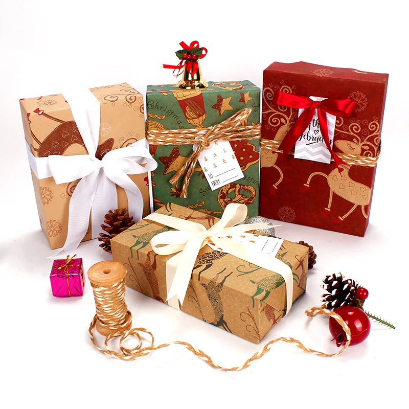 

1 рулон коробок для торта в стиле ретро и упаковки для рождественских подарков, бумажная елка, снежинка, праздник, Рождественская фотобумага