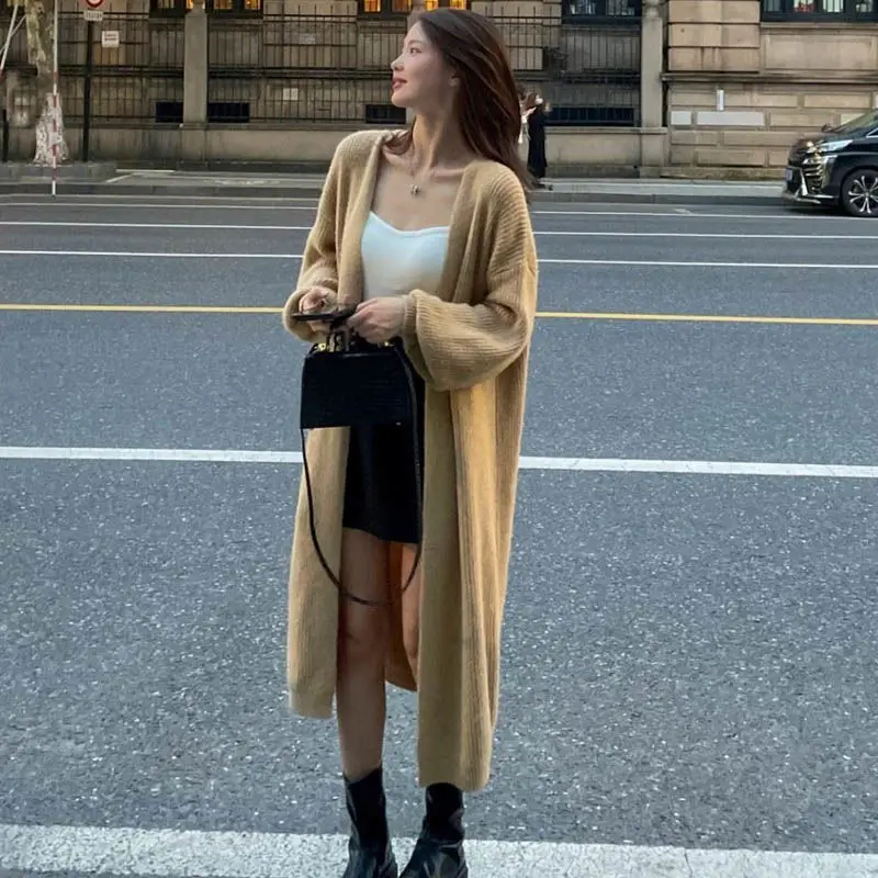 

Women Korean Fashion Style Loose Knitted Cardigans Sweater Solid Casual Japanese Vintage Sweater Y2k Clothes Winter Jackets 2022