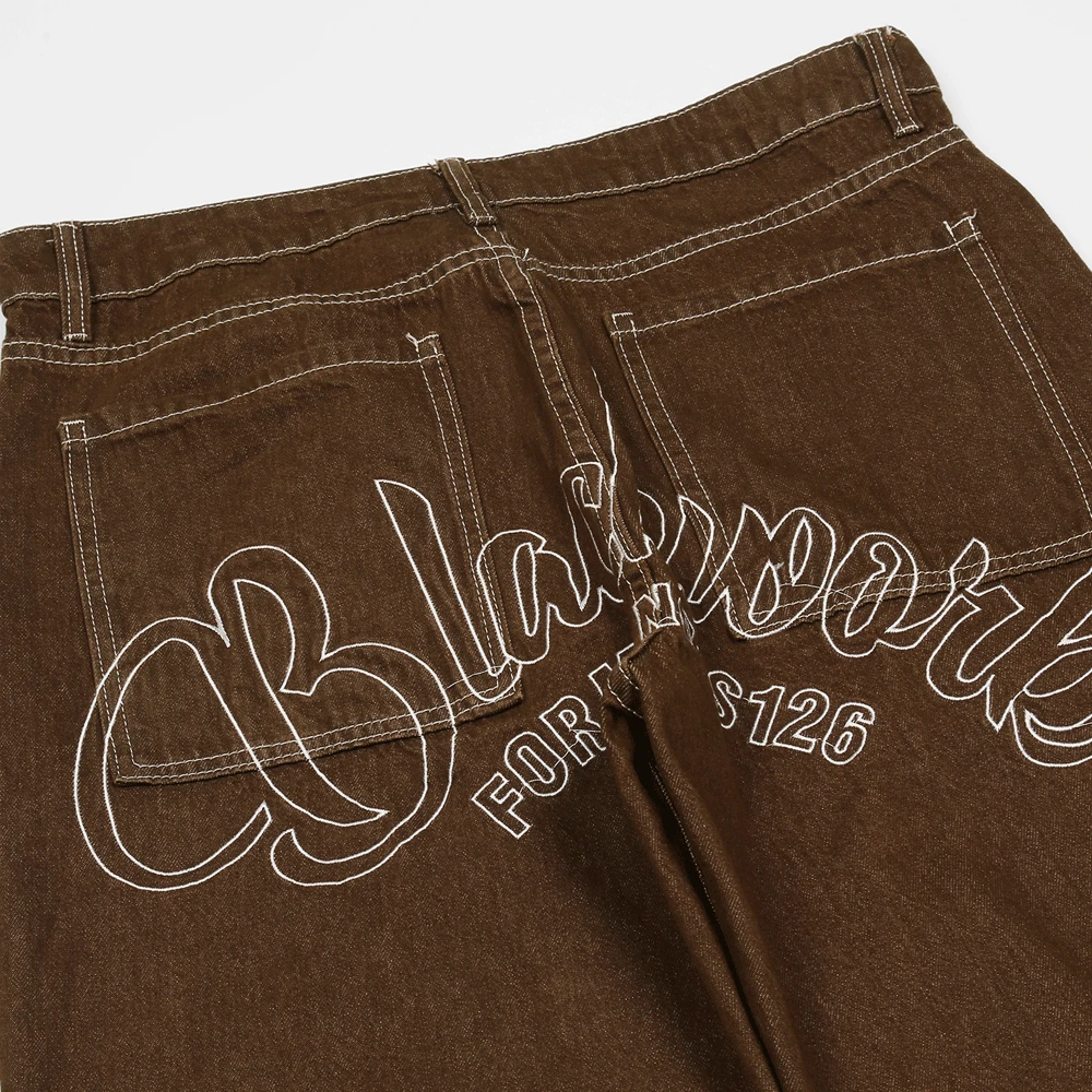 Mens Harajuku Patchwork Star Embroidery Ripped Loose Denim Jeans Trousers Straight Retro Washed Oversized Streetwear Baggy Pants