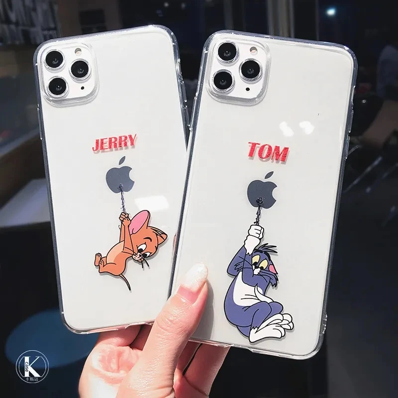 

Bandai Funny Creative Cat and Mouse Tom and Jerry Clear Silicone Case for iPhone 7 8Plus XR Xs XsMax 11 12 13 Pro Max Case