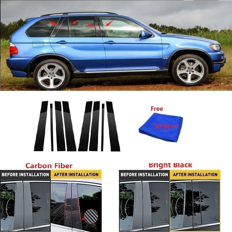 

New Carbon Fibre Polished Pillar Posts Fit For BMW X5 E53 2000-2006 Window Trim Cover BC Column Sticker