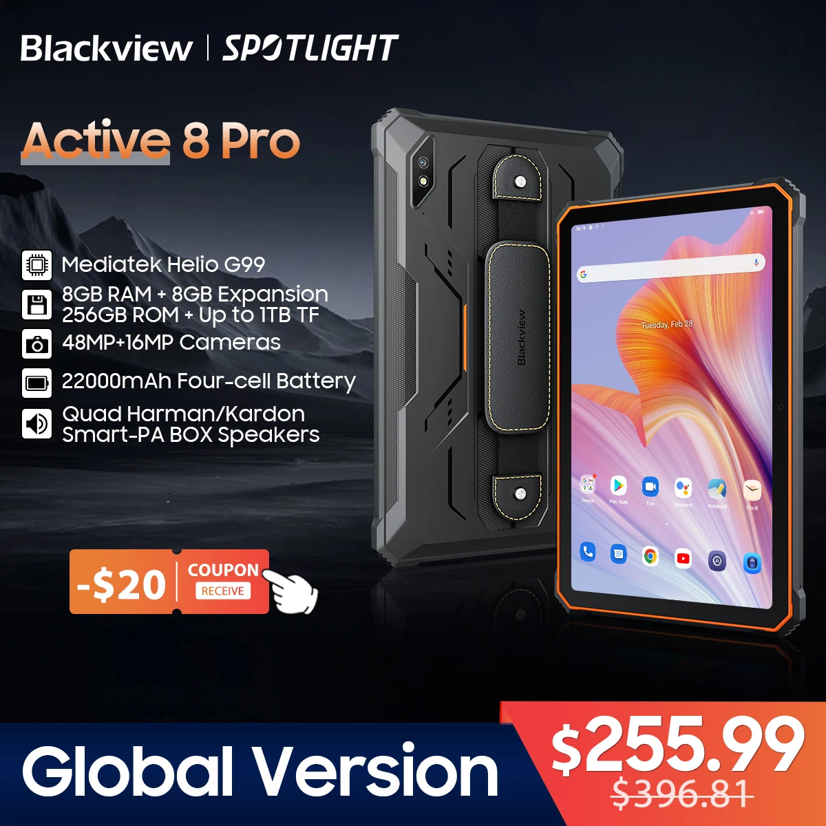 [World Premeire] Blackview Active 8 Pro Tablet Robusti Android 13 10.36 "2.4K Display Helio G99 16Gb 256Gb Tablet Pc 22000Mah