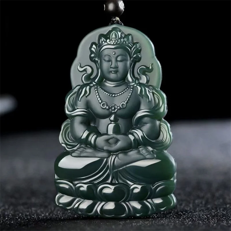 

Mai Chuang/Hand Carved/He Tian Cyan Jade Tara Avalokitesvara Necklace Pendant Fashion Jewelry Accessories Men Women Couple Gift