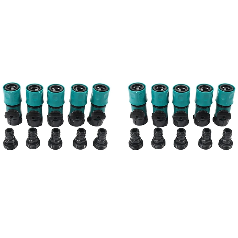 

3/4 Inch Garden Hose Fitting Quick Connector Male And Female Set With Shut-Off Valve Switch (10 Sets/ 20 Pack)