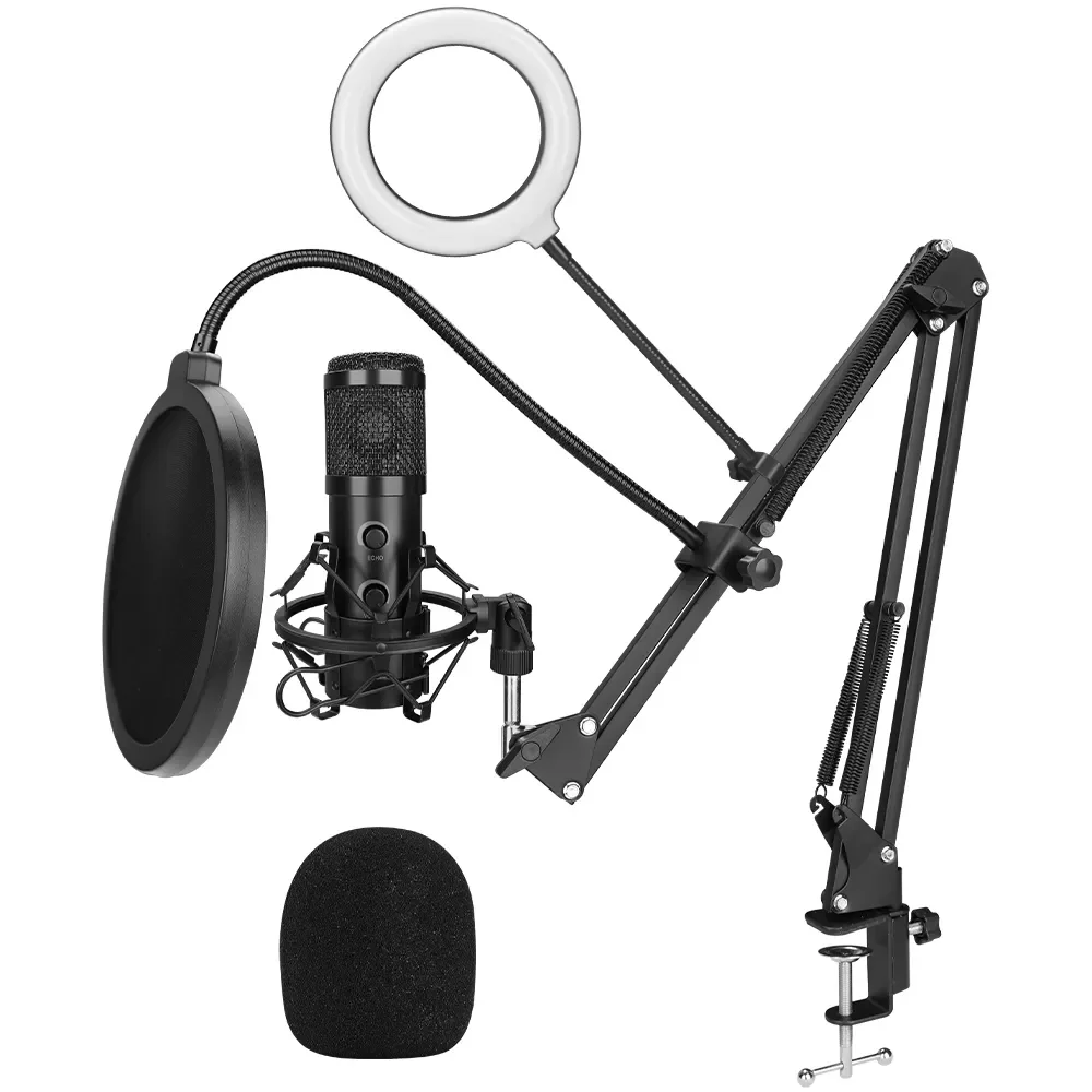 

E20 PC Microphone USB Mic with 6 Inch Ring Light Arm Stand Professional Ringlight Studio Kit For Youtube Video Popcast