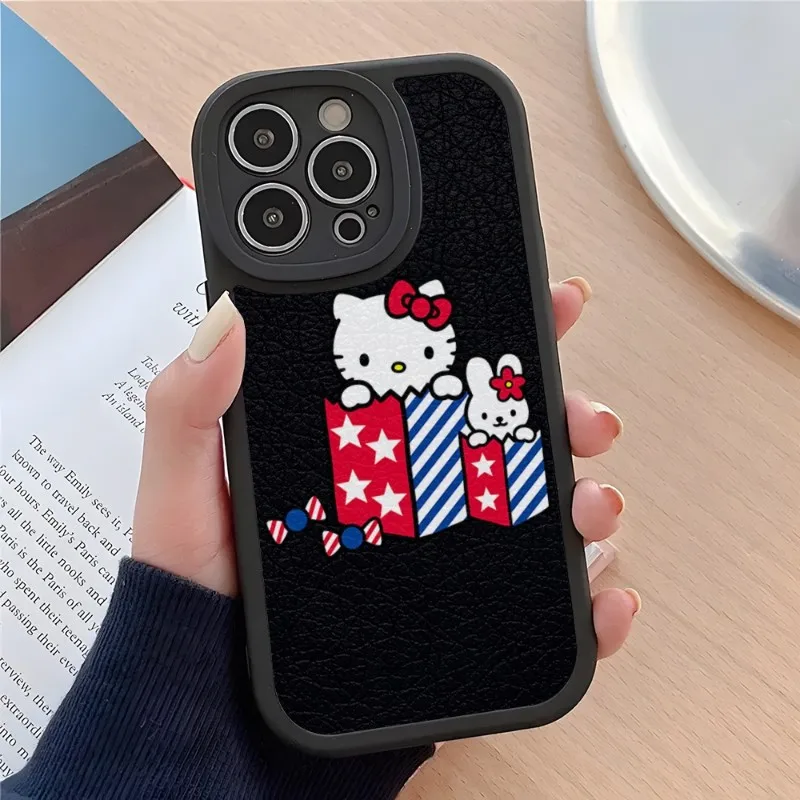 

Cute Hello Kitty Phone Case For IPhone 14 11 12 13 Pro Max Mini X XR XS 7 8 Plus Lens Protection Painted Upholstered