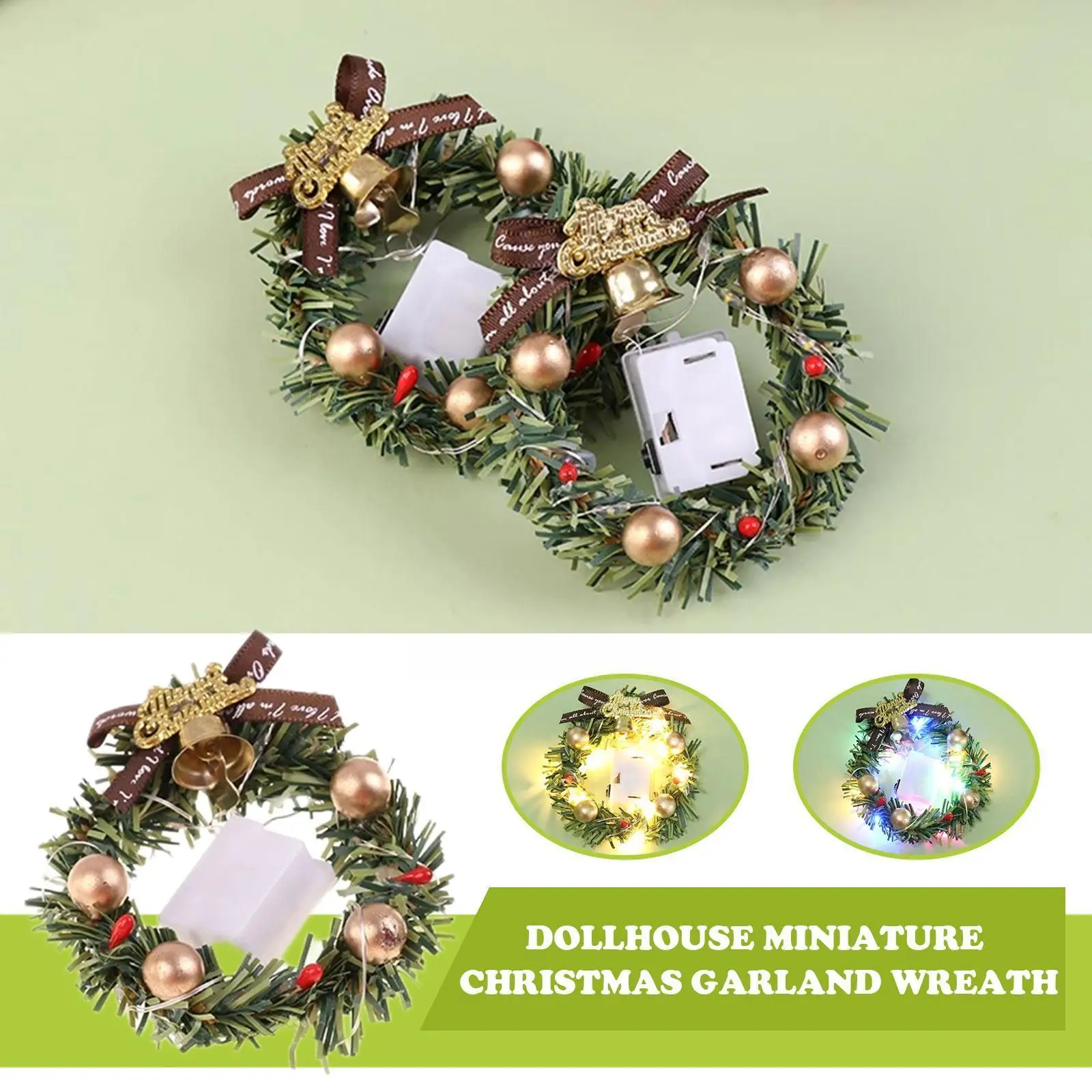 

1 шт. миниатюрная Рождественская гирлянда, венок со светодиодсветильник кой, миниатюрный кукольный домик на Рождество 1/6, модель дома 1/12, дек...
