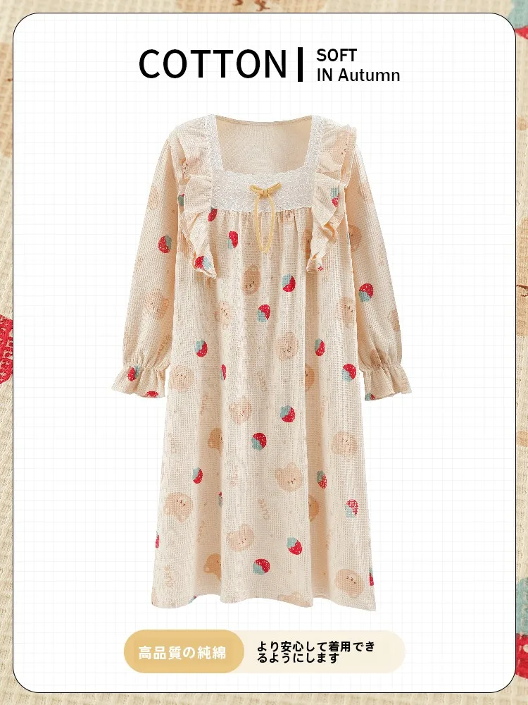 Nightdress Women Spring and Autumn Pure Cotton Long sleeve 2024 New Winter Plus size Gentle Pregnant Women's Pajam...