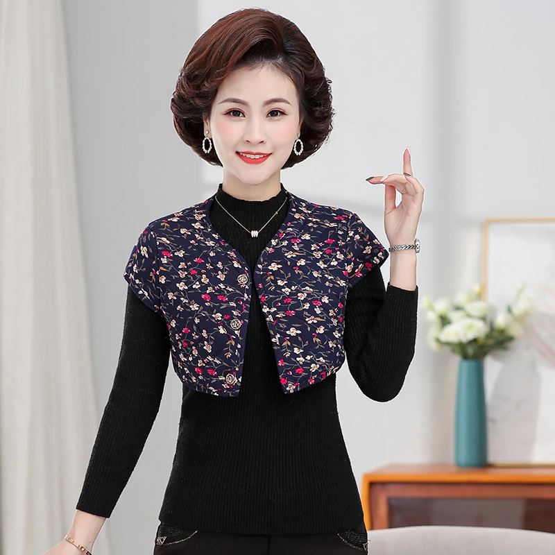 Mother's Camel Cotton Vest Shoulder and Neck Warm Waistcoat Middle-Aged Elderly Women clothes Autumn Winter Sleeping ...